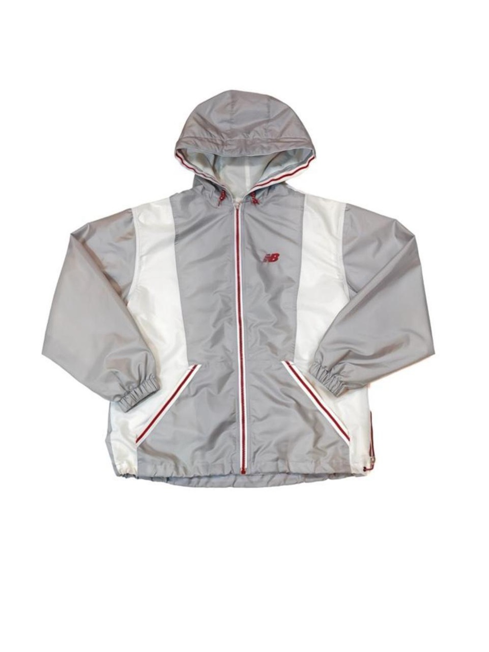 Vintage New Balance Hooded Windbreaker Jacket Gray White Red Size Small Y2K